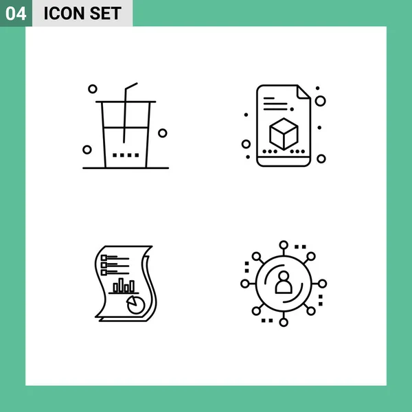 Mobile Interface Line Set Pictograms Drinks Business Shopping Page Marketing — Vector de stock