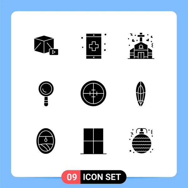 Pictogram Set Simple Solid Glyphs Badge Building Health Construction Wedding — Stock Vector