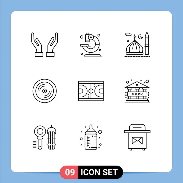 Mobile Interface Outline Set Pictograms Game Education Moon Disk Editable — Stock Vector