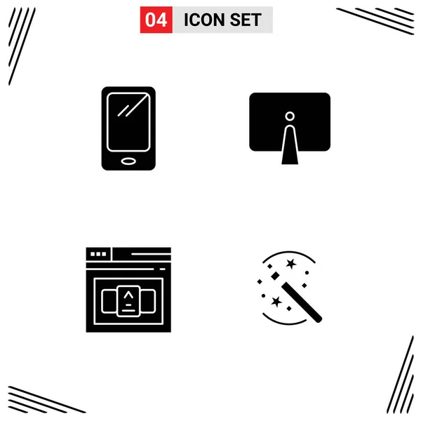 Set Commercial Solid Glyphs Pack Phone Monitor Android Computer Code — Vector de stock
