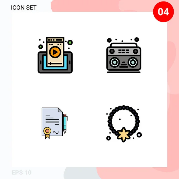 Pictogram Set Simple Filledline Lapos Színek Weboldal Tanúsítvány Cella Hang — Stock Vector