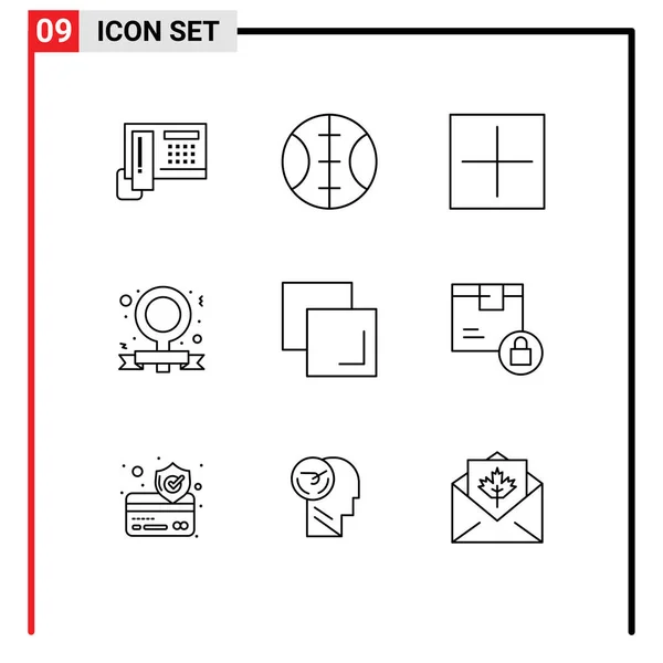 Mobile Interface Outline Set Pictograms Box Duplicate Open Copy Feminism — Stockový vektor