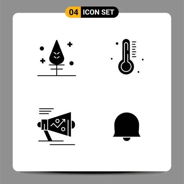 Mobile Interface Solid Glyph Set Pictograms Feather Loudspeaker Hot Rain — 스톡 벡터