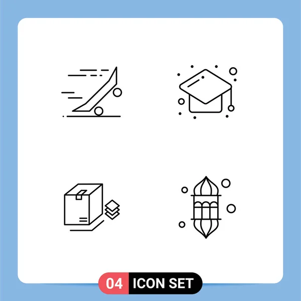 Set Modern Icons Sysymbols Signs Fast Box Skate Board Education — Vector de stock