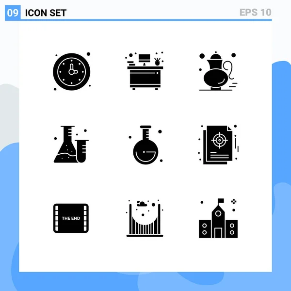 Set Modern Icons Sysymbols Signs School Lab Tea Tube Drink — Vector de stock