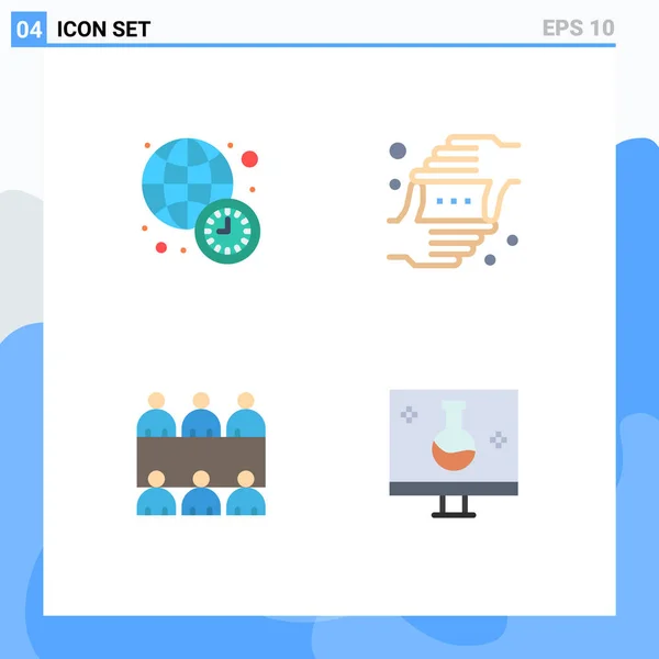 Pictogram Set Van Eenvoudige Platte Iconen Van Klok Conferentie Wereldnieuws — Stockvector