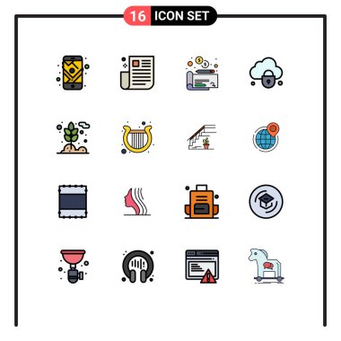 16 Kullanıcı Arayüzü Düz Renk Satır Paketi Modern İşaretler ve semboller, güvenlik, ui, kilit, İnternet Düzenleme Yaratıcı Vektör Tasarım Elemanları
