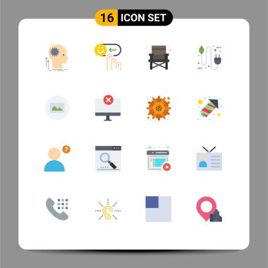 Düzenlenebilir 16 Basit Düz Renkli Vektör Satırı Paketi: Fiş, eko, derecelendirme, konsept, seyahat edebilen Yaratıcı Vektör Tasarım Elemanları Paketi
