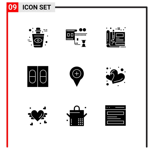 Ensemble Moderne Glyphes Solides Des Symboles Tels Que Navigation Emplacement — Image vectorielle