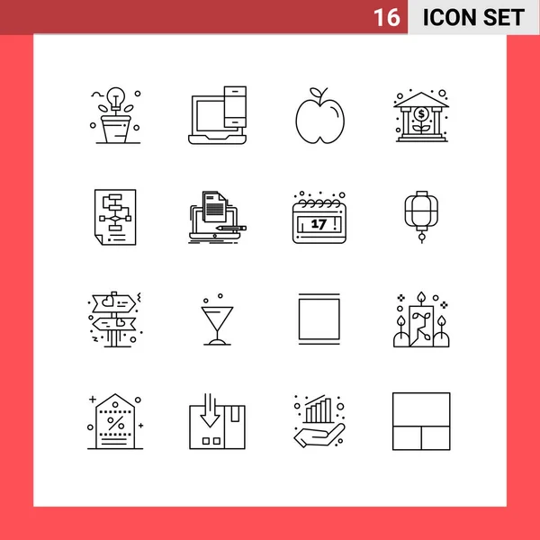 Symboles Icône Universelle Groupe Contours Modernes Croissance Finance Macbook Banque — Image vectorielle