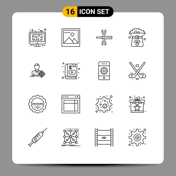 Outline Pack Universal Symbols Hat Coin Settings Clover Tools Editable — Stock Vector