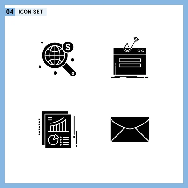 Set Mit Kommerziellen Solid Glyphen Für Suche Diagramm Welt Login — Stockvektor