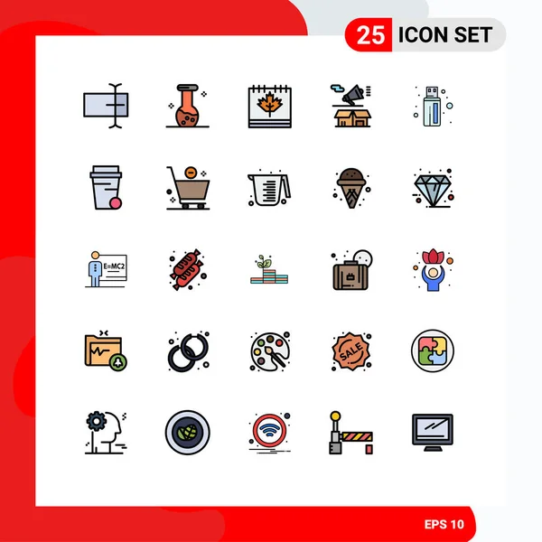 Iconos Creativos Signos Símbolos Modernos Cable Caja Calendario Megáfono Elementos — Vector de stock