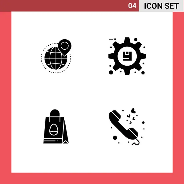 Set Vector Solid Glyphs Grid Globe Preferences Office Gear Shopping — Stock Vector