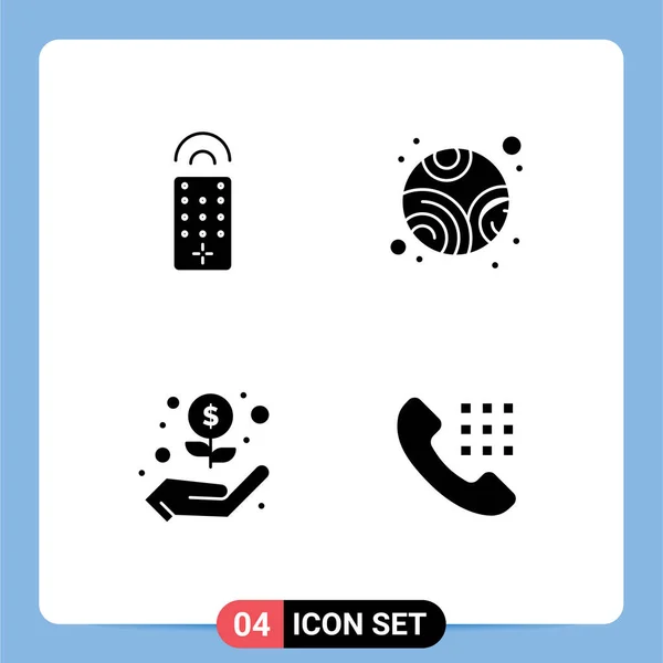 Modern Set Solid Glyphs Vezérlés Hívás Neptune Kéz Telefon Piktográf — Stock Vector