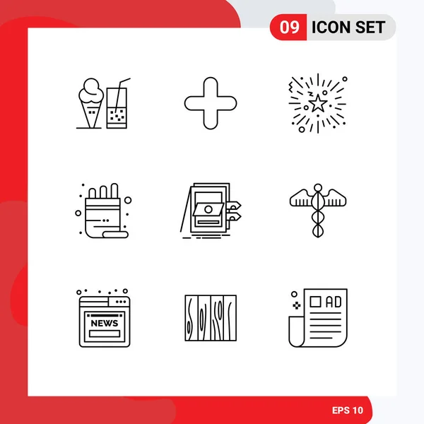 Mobile Interface Outline Set Pictograms Accounting Pencil Event Pot School — Stock Vector