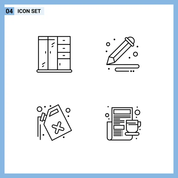 Mobile Interface Line Set Pictograms Home Pollution Art Pencil Breakfast — Stock Vector