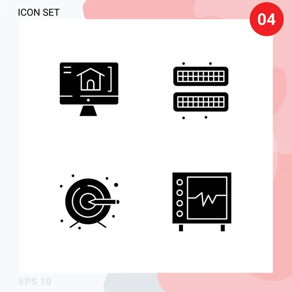 Modern Set Solid Glyphs Pictograph Computer Target Cold Tray Health — Stock Vector
