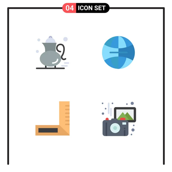 Flat Icon Pack Universal Symbols Tea Construction Gree Tea Globe — Stockvector