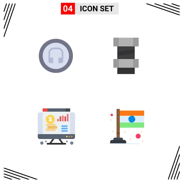 Modern Set Flat Icons Symbols Earphone Web Engineering Country Editable — Stock Vector