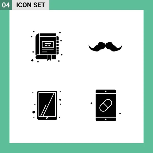 Modern Set Solid Glyphs Symbols Book Men Marketing Hipster Tablet — Stock Vector