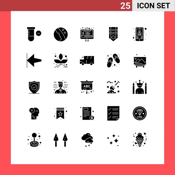 现代化的25个实体字形和符号 如用户 联系人 军事编辑向量设计元素 — 图库矢量图片
