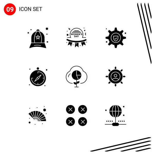 Mobile Interface Solid Glyph Set Pictograms Economy Cloud Badge Guide — Stock Vector