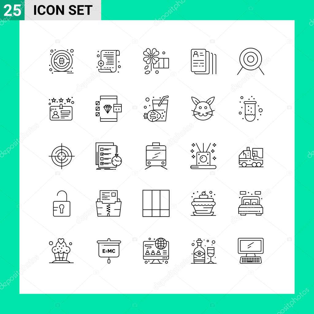 Group of 25 Modern Lines Set for license, card, document, target, archery Editable Vector Design Elements