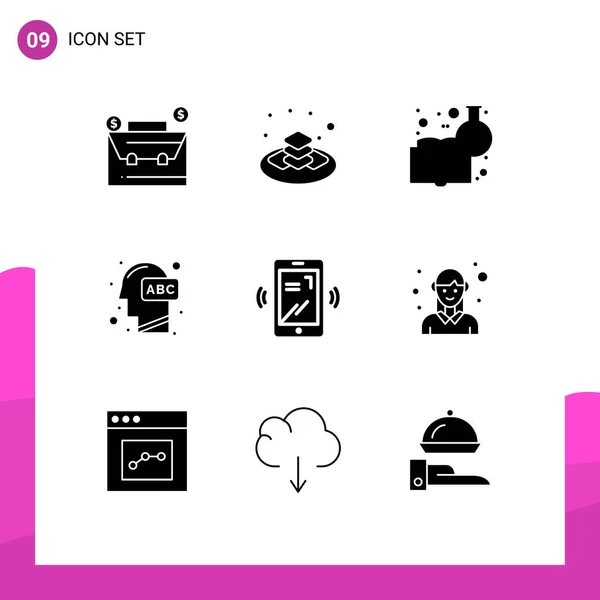 Packung Mit Kreativen Solid Glyphen Für Mobiltelefone Wissen Chemisches Wissen — Stockvektor
