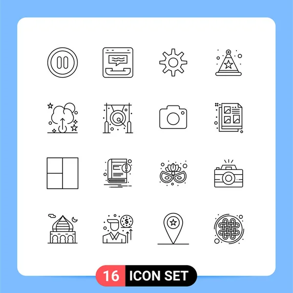 Pacote Contorno Símbolos Universais Sino Upload Engrenagem Nuvem Chapéu Elementos — Vetor de Stock