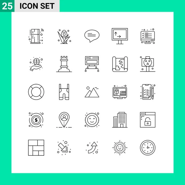 Modernes Set Von Linien Piktograph Der Liste Computer Chat Checkliste — Stockvektor