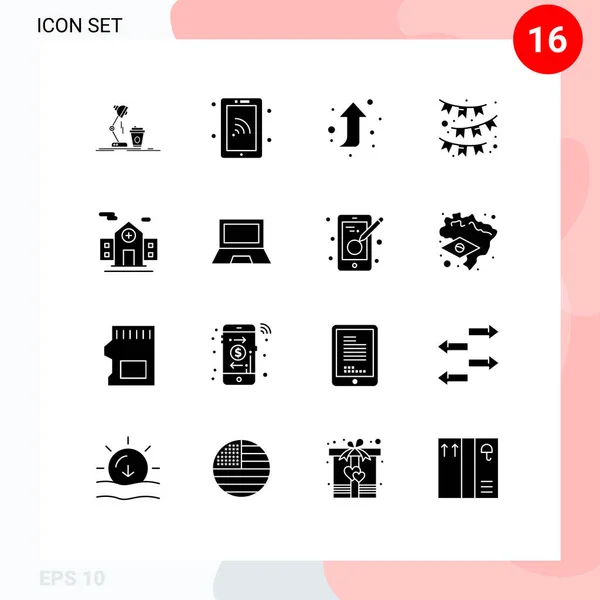 Mobile Interface Solid Glyph Set Pictograms Building Ribbon Wifi Party — Stock Vector