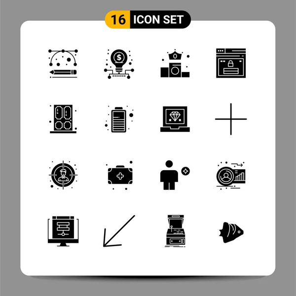 Conjunto Vector Solid Glyphs Grade Para Porta Site Negócios Web — Vetor de Stock