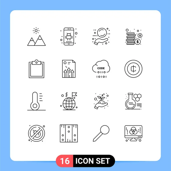 Outline Pack Universal Symbols Task Buffer New Money Cash Editable — Stock Vector