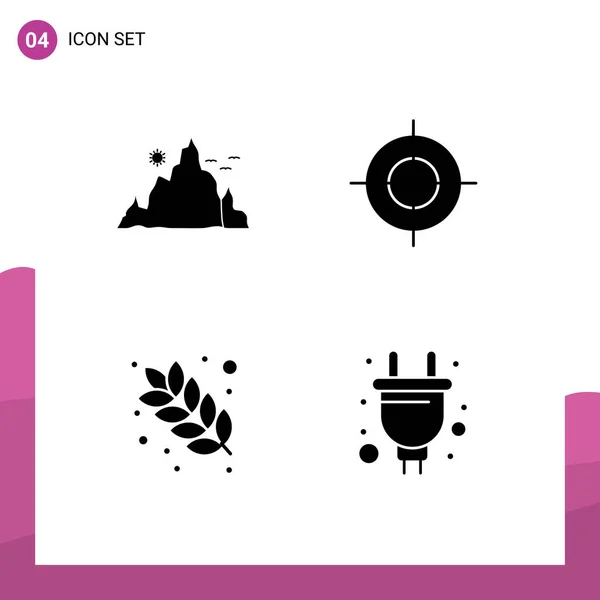 Pictogram Set Van Eenvoudige Solid Glyphs Van Berg Schotel Natuur — Stockvector