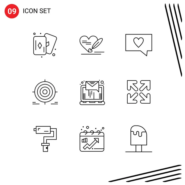 Iconos Creativos Signos Símbolos Modernos Línea Correo Electrónico Amor Objetivo — Vector de stock