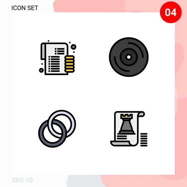 Webおよびモバイルアプリケーションの予算 カップル ビニール ドキュメントのために設定された4ユニバーサルファイルラインフラットカラー編集可能なベクトルデザイン要素 — ストックベクタ