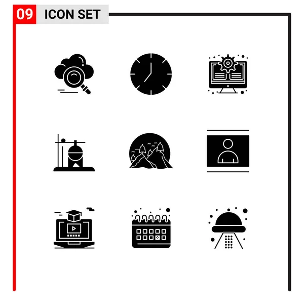 9通用固体象形文字符号 山体符号 多媒体 可编辑向量设计元素 — 图库矢量图片