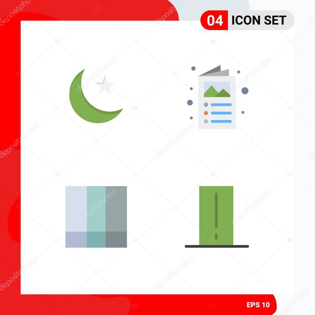 Set of 4 Commercial Flat Icons pack for moon, grid layout, night, catalog, lines Editable Vector Design Elements