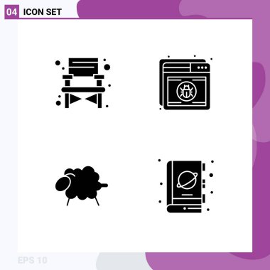 4 Yaratıcı Simge Modern İşaretler ve sandalye, koyun, antivirüs, ağ, Paskalya Düzenlenebilir Vektör Tasarım Elementleri