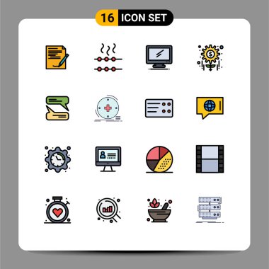 Mobil Arayüz Düz Renk Satırı 16 Pictogram sohbet, proje, bilgisayar, yönetim, pc Düzenleyici Tasarım Elemanları