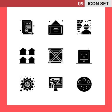 Web ve Mobil Uygulama Kutusu, konut, inşaat, evler, ilçe Düzenlenebilir Vektör Tasarım Elemanları için 9 Evrensel Katı Kabartma