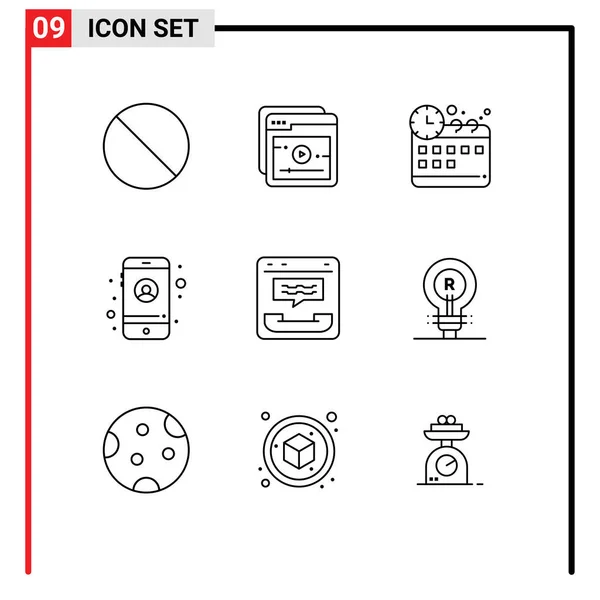 Conjunto Moderno Contornos Símbolos Como Marca Contacto Tiempo Comunicación Llamada — Vector de stock