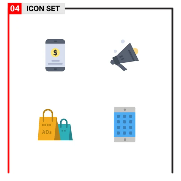 Flat Icon Pack Universal Symbols Mobile Purse Money Shopping Shopping — Stock Vector