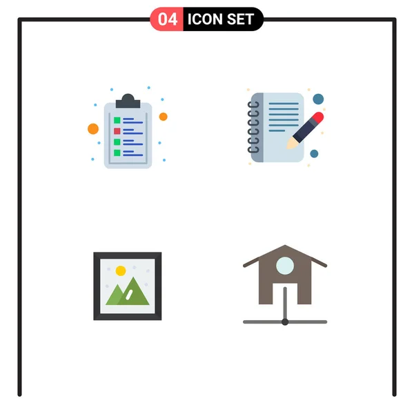 Interfaz Usuario Paquete Iconos Planos Básicos Lista Verificación Imagen Libro — Vector de stock
