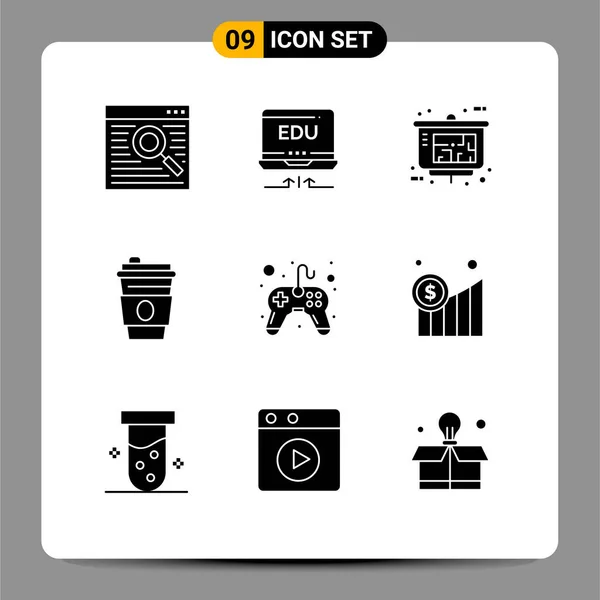 Set Modern Icons Symbols Signs Game Control Architect Drink Beverage — Stock Vector