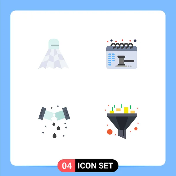 Mobile Interface Flat Icon Set Piktogramy Badmintona Mechaniczne Gry Daty — Wektor stockowy