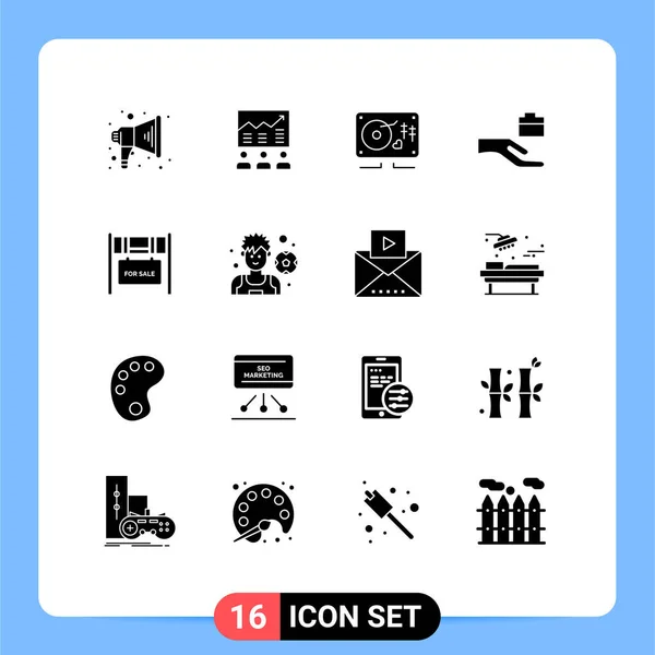 Modern Set Solid Glyphs Pictograph Building Hand Graph Folder Heart — Stock Vector