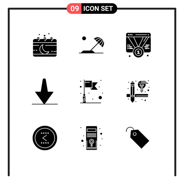 Universal Icon Symbols Group Modern Solid Glyphs Flag Bottom Sun — Vetor de Stock