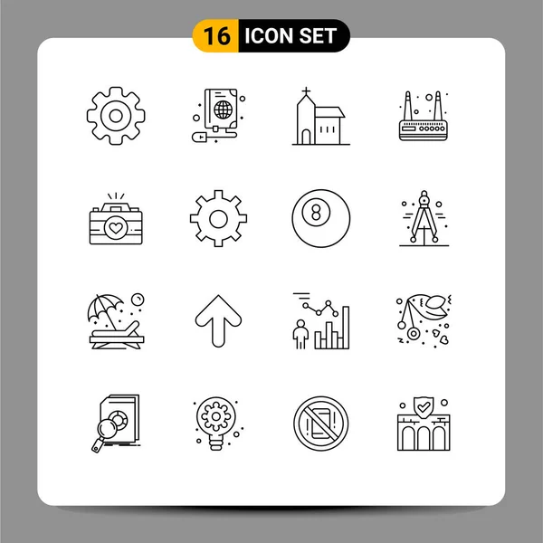 Stock Vector Icon Pack Line Signs Symbols Cam Wifi Building — Stock Vector